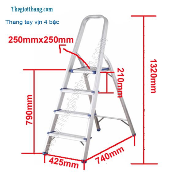 Thang ghế nhôm tay vịn NIKITA kt các loại từ 0,6m đến 1,6m ( AL03 đến Al08)