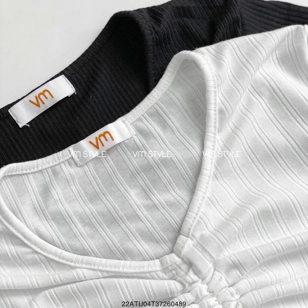 Áo thun nữ tay ngắn VM STYLE cổ tim rút dây ngực áo phông cộc tay ulzzang trơn thời trang 22ATU04T372604