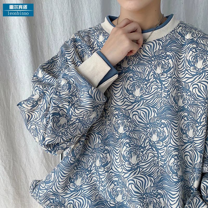 Áo Sweater Nam Giả Hai Lớp Cổ Tròn In Họa Tiết Vintage Thời Trang Cho Nữ Fashion Áo Len Nam Hai Mảnh Giả Bigsize Áo Dài Tay Unisex