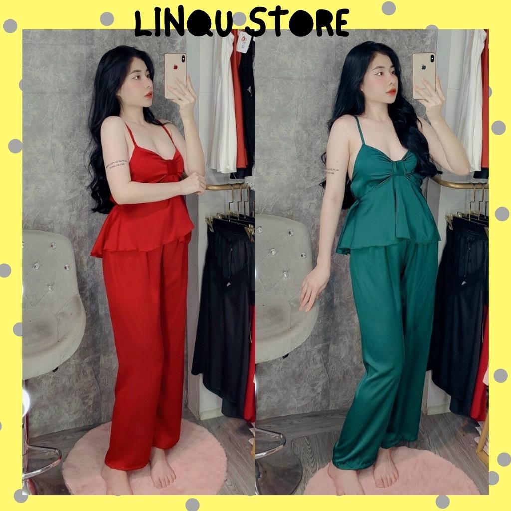 Đồ Ngủ Nữ - Đồ Ngủ Sexy 2 Dây Gợi Cảm Chất Satin Mát Mẻ Freesize Linqu Sleepwear