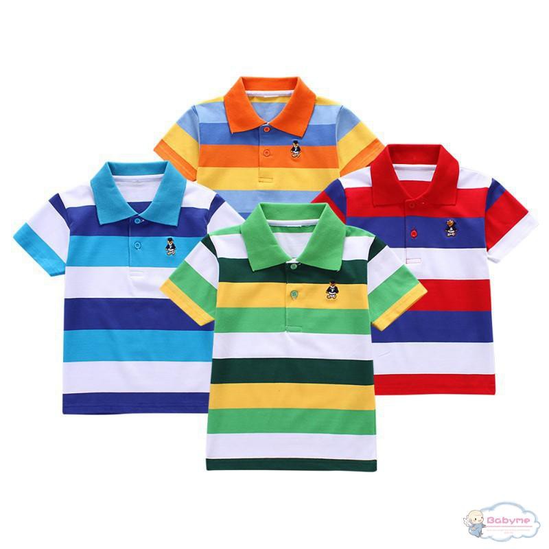 Áo thun cổ bẻ sọc ngang nhiều màu xinh xắn cho bé