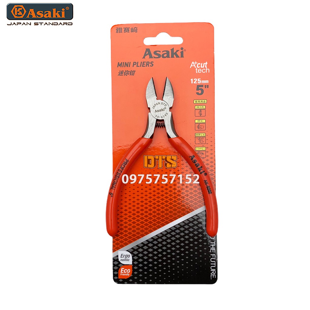Kìm cắt mini 5 inch Asaki JAPAN STD AK-8292 125mm, thép CR-V độ cứng cao, lò xo tích hợp tiết kiệm sức lực