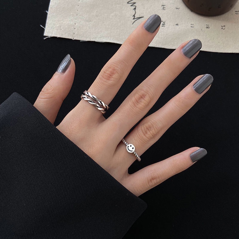 ✨✨Set 2 Nhẫn Đeo Tay Kim Loại Tạo Hình Mặt Cười Thời Trang Cho Nữ