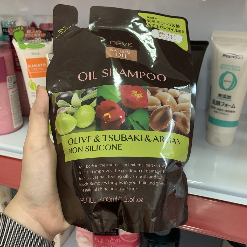 ☘️Hàng Nhật☘️Túi dầu gội/xả với dầu olive, argan và dầu hoa trà 400ml