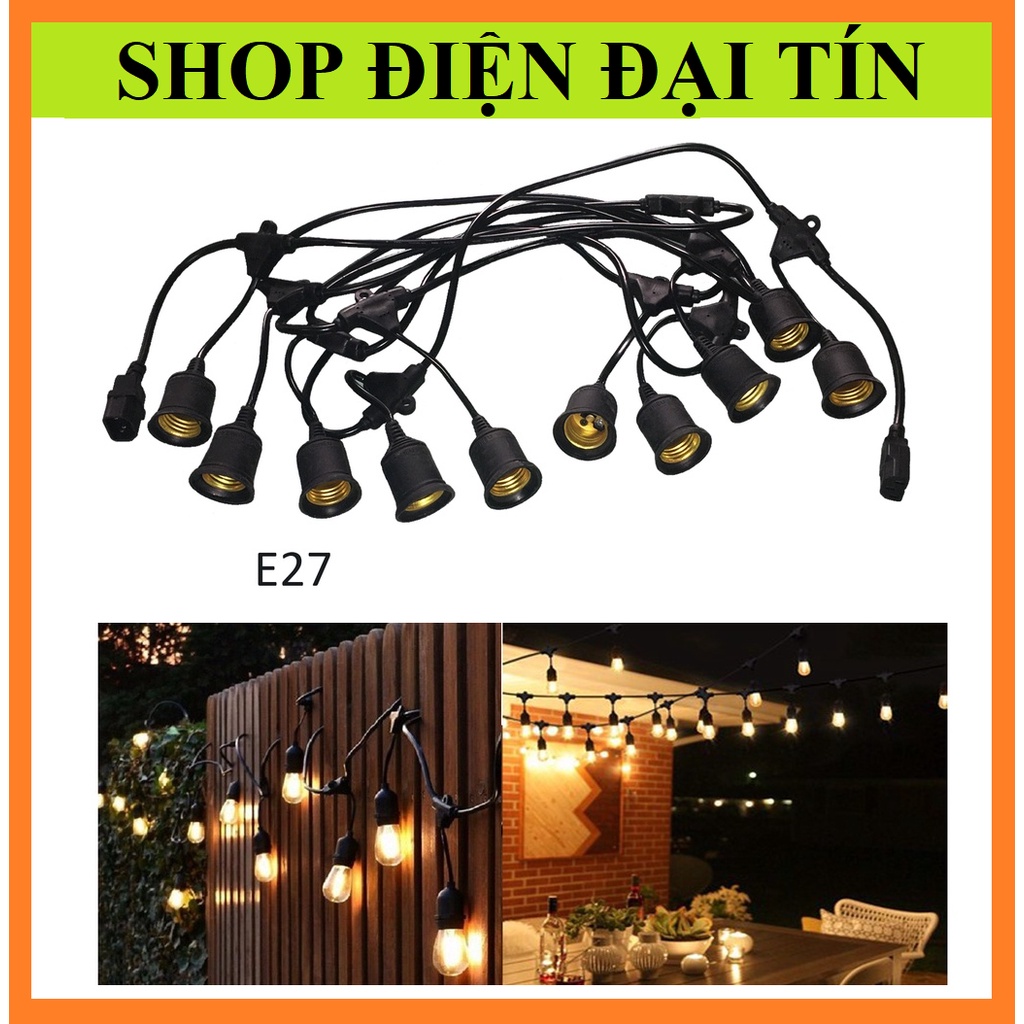 Dây đui đèn treo trang trí ngoài trời chống chịu nước 5m 10 đui, 10m 15 đui, 10m 20 đui
