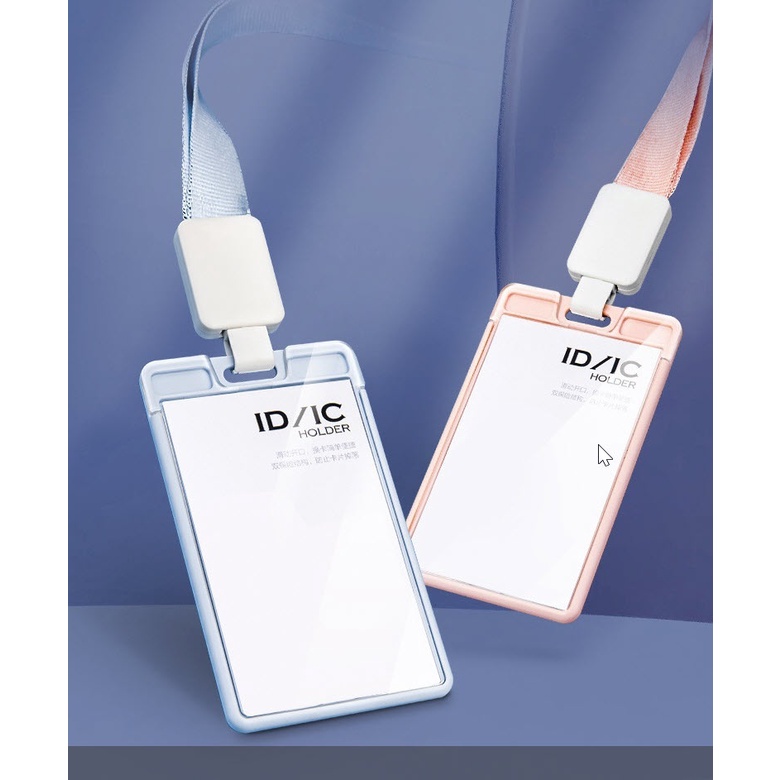 [HCM] Bao Đựng Thẻ đeo bảng tên / Thẻ ID Nhựa Acrylic Trong Suốt một mặt Màu Pastel Có dây rút kéo dài, Dây Rộng 2CM