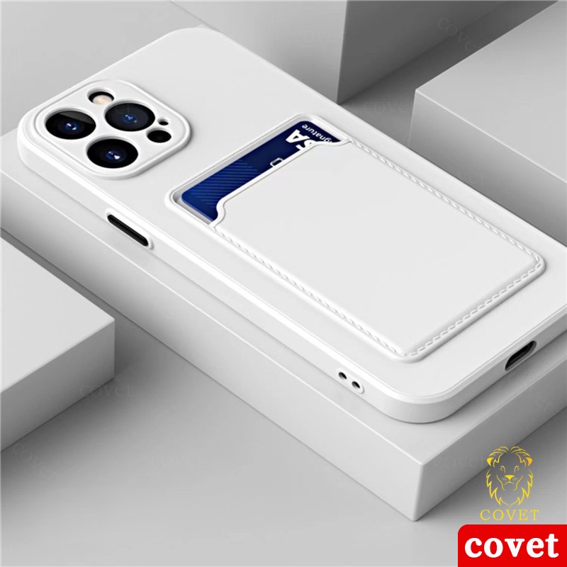 Ốp Điện Thoại Silicon Mềm Chống Sốc Có Ngăn Đựng Thẻ Kèm Kẹp Cho iPhone 13 12 11 Pro Max X XS Max XR 7 8 Plus SE 2020