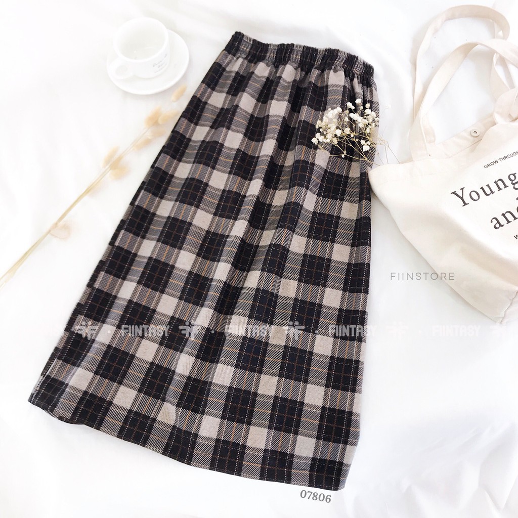 Chân váy dài kẻ caro Đen/Nâu - Made by Fiin | BigBuy360 - bigbuy360.vn