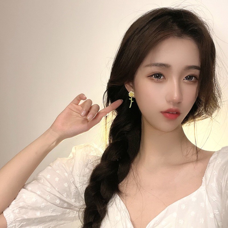 Bông tai bạc S925 hình hoa màu sắc tương phản phong cách Nhật Hàn thời trang cho nữ F275