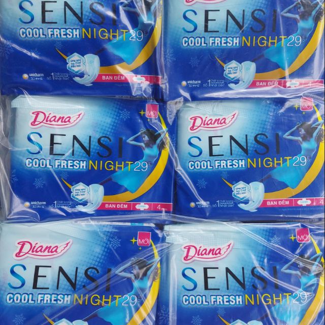 6 gói diana Sensi Cool Fresh Night 29Cm (1 gói 4 miếng)