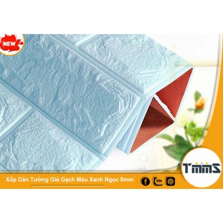 [70 x 77cm x 8mm] Xốp Dán Tường 3D Giả Gạch Màu Xanh Ngọc