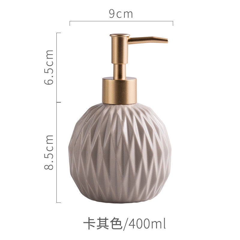 Bình đựng nước rửa tay, dầu gội, sữa tắm bằng sứ cao cấp (dung tích 400ml, vân múi khế nổi)