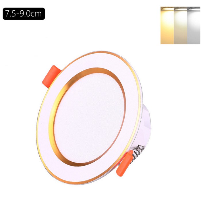 Đèn Led âm trần đổi màu 3w viền vàng, viền bạc, đèn mắt trâu, đèn phòng ngủ, đèn trang trí