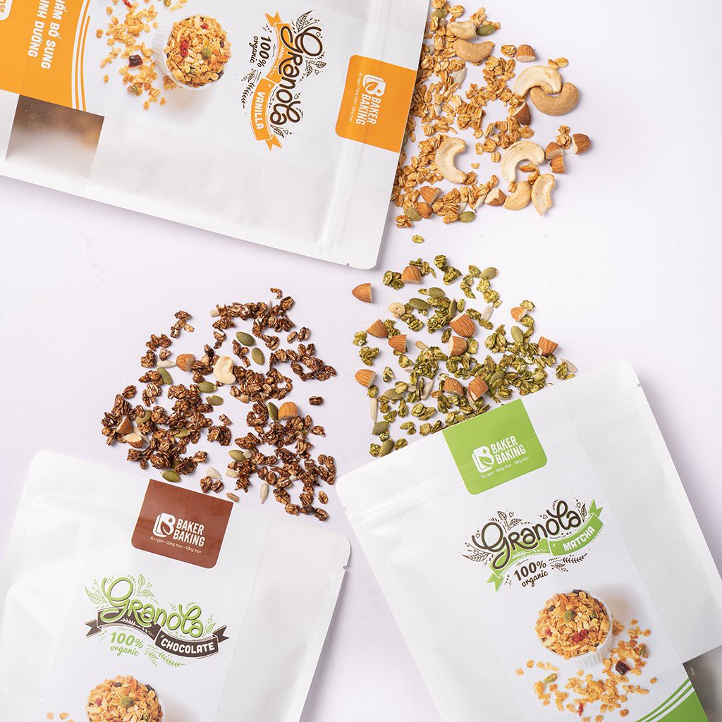 Ngũ cốc Granola Baker Baking không đường, không chất bảo quản dành cho người ăn kiêng, tiểu đường, eatclean 500g