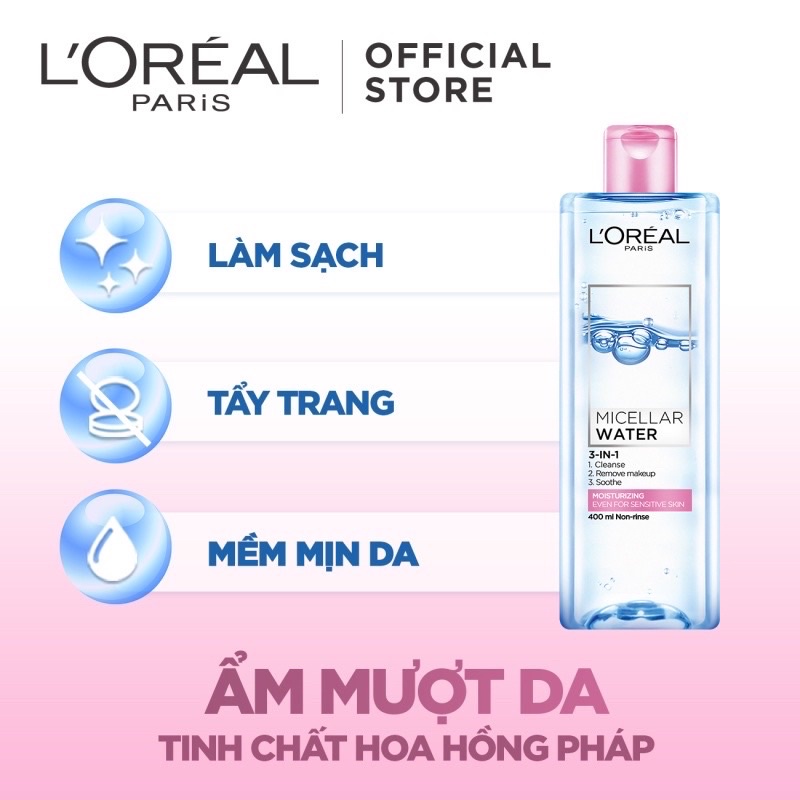 Nước tẩy trang L'Oreal Paris 3 in 1 Micellar Water 400ml