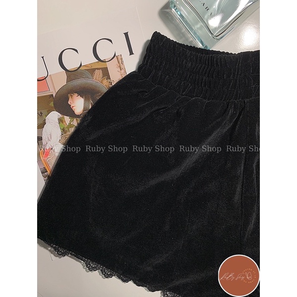 Quần Sooc Nhung Chân Ren ⚡️ HÀNG ĐẸP ⚡️ Form Dáng Phồng Lưng Cao , 2 Túi Bên Hông Siêu Đẹp , Lên Dáng Siêu Xinh