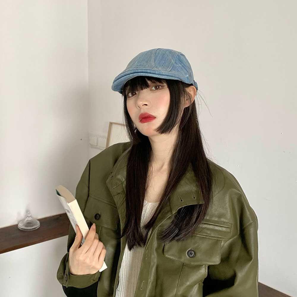 Lilyes Mũ Beret Denim Màu Trơn Có Thể Điều Chỉnh Cho Lái Xe