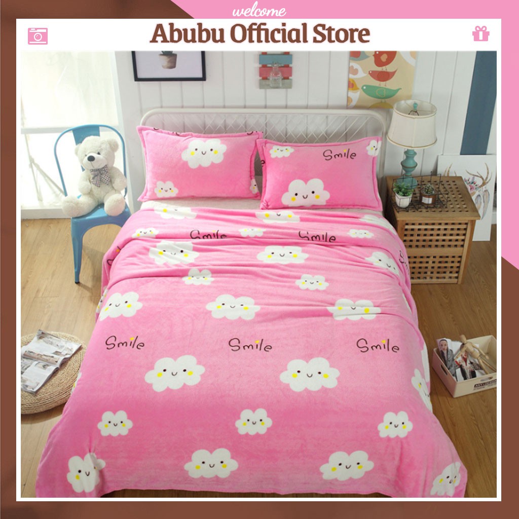 Bộ drap chăn ga gối Cotton poly Mây Hồng ABUBU phong cách Hàn Quốc họa tiết đủ size 1M2 - 2M2 Abubu Official