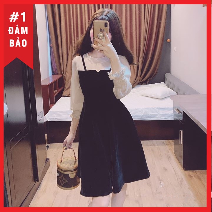 Đầm xòe yếm tiểu thư nhẹ nhàng, đầm dự tiệc, dạo phố đủ size 30 đến 72kg - A200