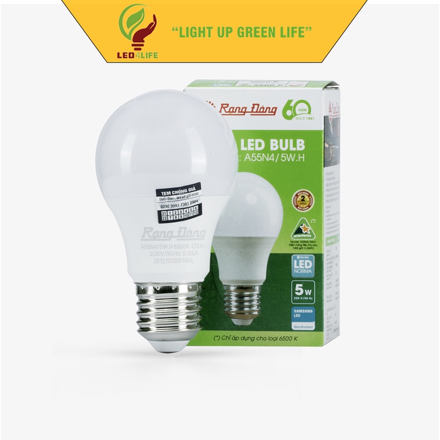 Bóng đèn LED BULB tròn 5W Rạng Đông Model: A55N4/5W