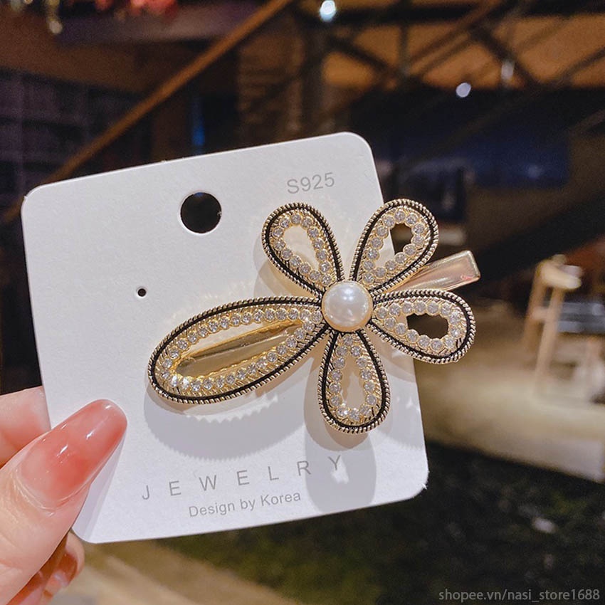 Kẹp tóc nữ chất liệu hợp kim cao cấp bền đẹp - kẹp tóc mái mẫu đẹp đính cườm sang trọng - NASI Store