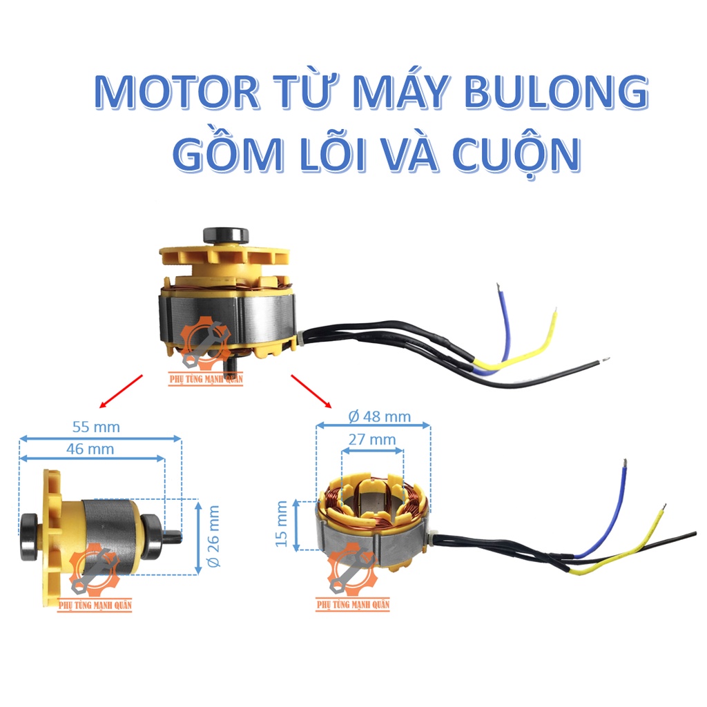 Motor/động cơ từ bulong/ mô-tơ từ máy khoan bulong/ cuộn dây stator và rotor máy bulong