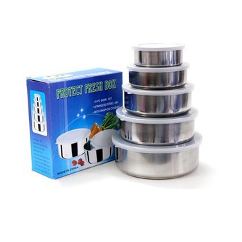 Bộ Đựng Thức Ăn Tròn 5 Món inox có nắp đậy tiện lợi