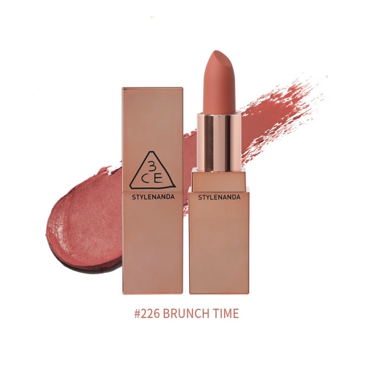 SON 3CE MATTE LIP COLOR VỎ VÀNG MÀU 226 BRUNCH TIME – HỒNG GẠCH NUDE ÁNH ĐỎ