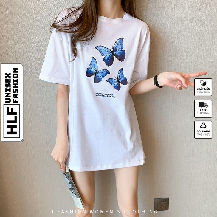 Áo phông nữ form rộng bướm Green-Decadet, áo thun tay lỡ HLFashion