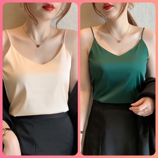 Aó lụa hai dây SATIN mặc trong vest BLAZER, Aó nữ cổ tim  siêu đẹp,áo lụa 2 dây