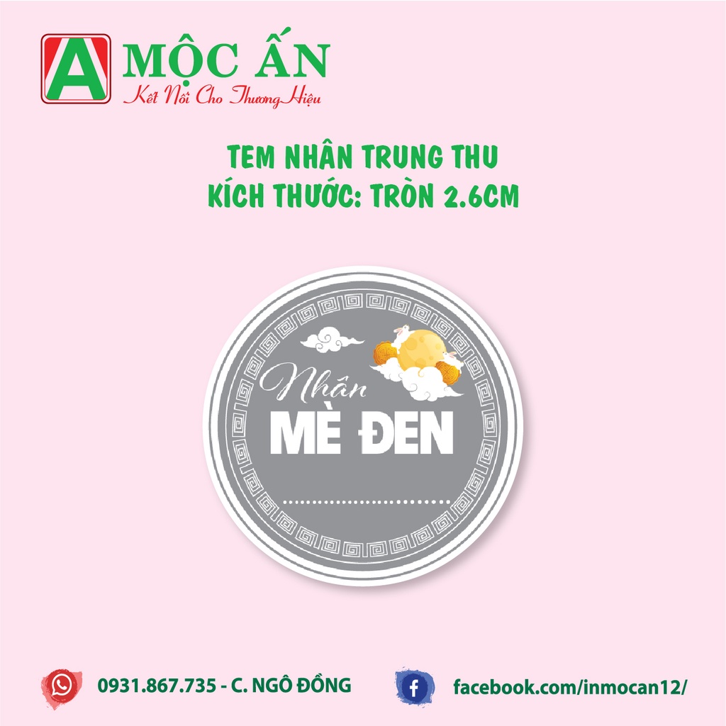 Tem Dán, Nhãn Dán Nhân Trung Thu - Hàng Sẵn,  Mẫu Tròn 2,5 cm, Cán Bóng Đẹp