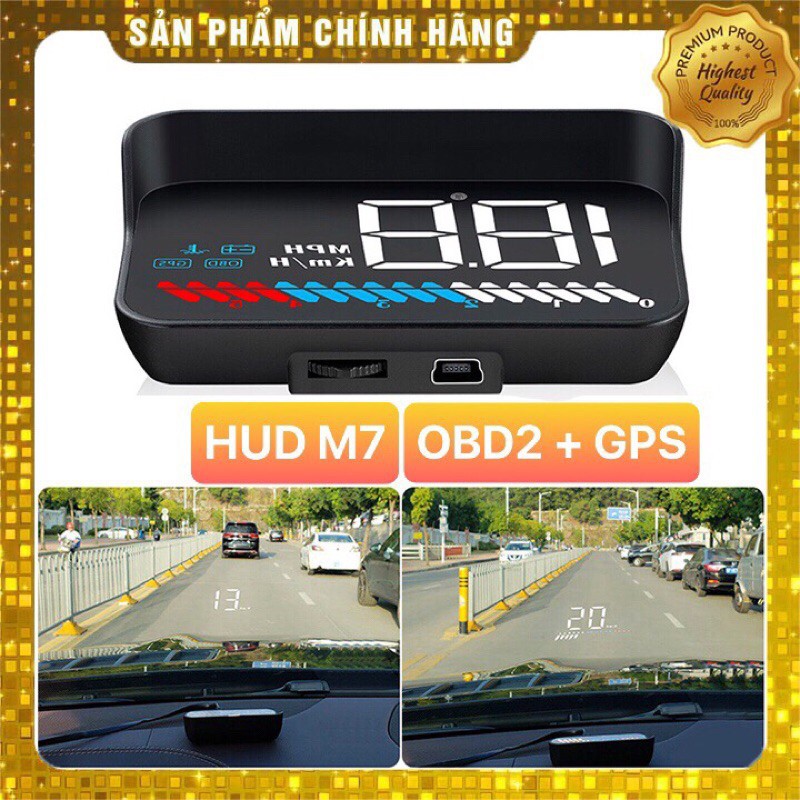 HUD M7 M17 kết nối OBD + GPS cho mọi dòng xe hiển thị tốc độ và thông tin lên kính lái