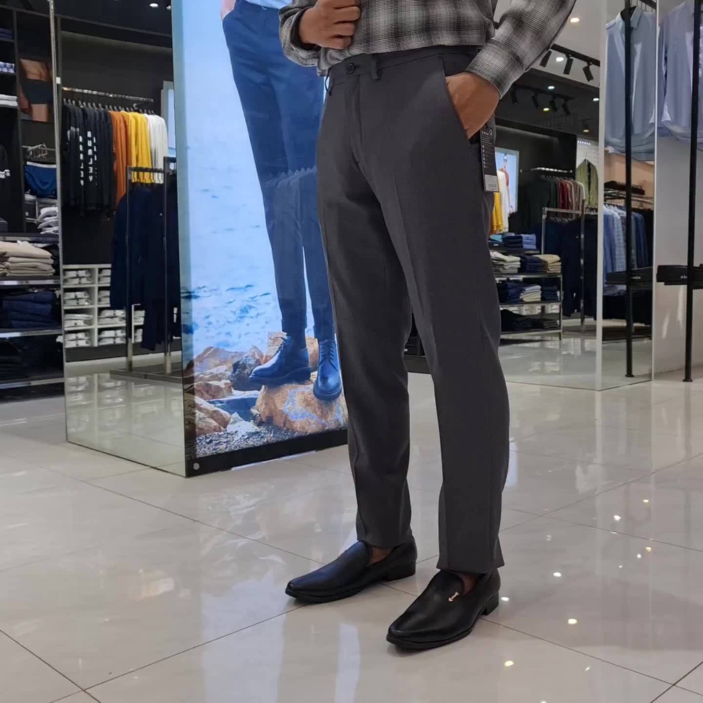 Quần âu tây nam công sở cao cấp OWEN QS23480 dáng slim fit ống ôm dài chân màu xám vải nano nhẹ mát mềm mát đứng dáng