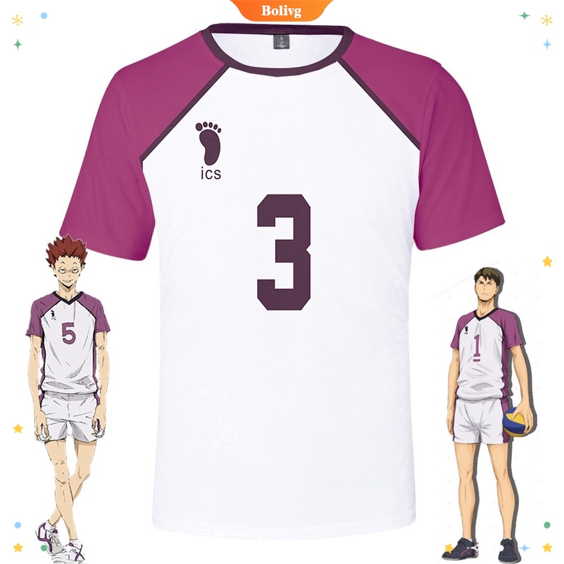 Haikyuu!! Áo Thun Thể Thao Họa Tiết Anime Shiratorizawa School Wakatoshi Guess