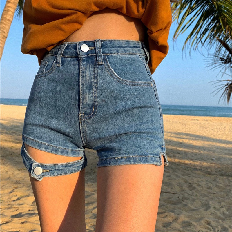 Quần Short Denim Lưng Cao Kiểu Dáng Quyến Rũ Cho Nữ