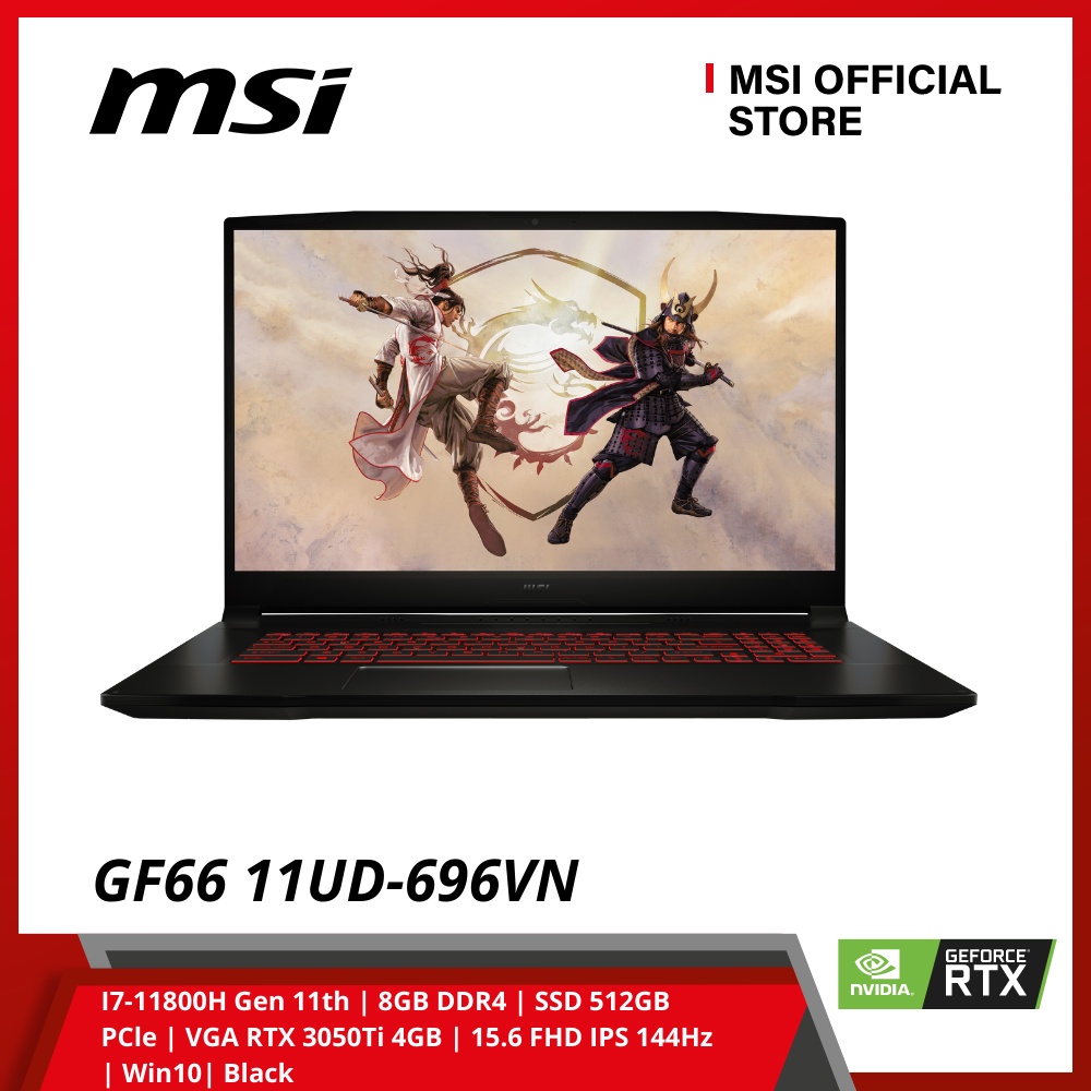 Laptop MSI Gaming Katana GF66 11UD-696VN(I7-11800H Gen11th/8GBDDR4/SSD 512GB PCle/VGA RTX 3050Ti 4GB/15.6 FHD W10 BLA