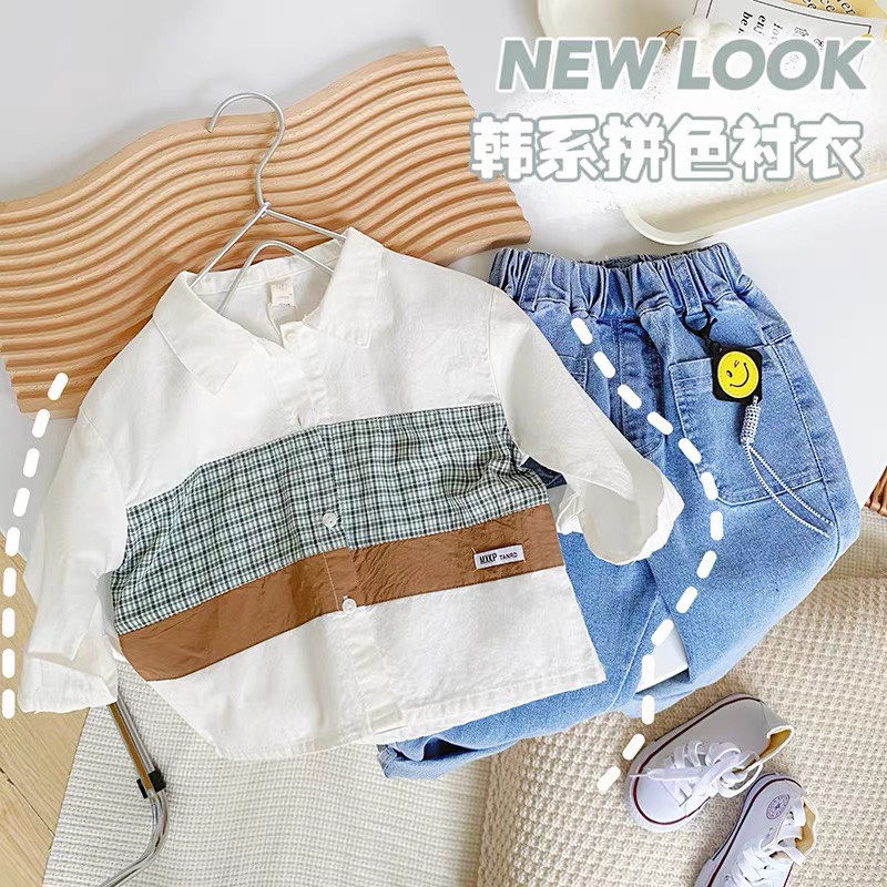 Bộ sơ mi dài tay kẻ quần bò cho bé trai 8-20kg Namkidshop (V803)