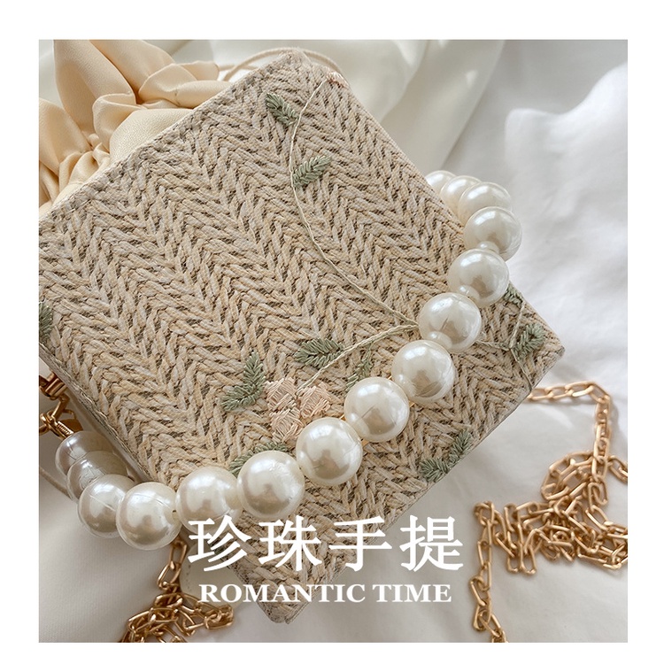 Túi Đeo JASMIN NOIR Vai Đan Cói Đính Ngọc Trai Phối Dây Xích Thời Trang Cho Nữ
