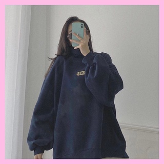 Áo Nỉ Nữ Cao Cổ In Chữ Ngực  - Sweater Cổ 3 Phân Dáng Rộng Tay Bồng Phong Cách Hàn Quốc - HANHAN SHOP
