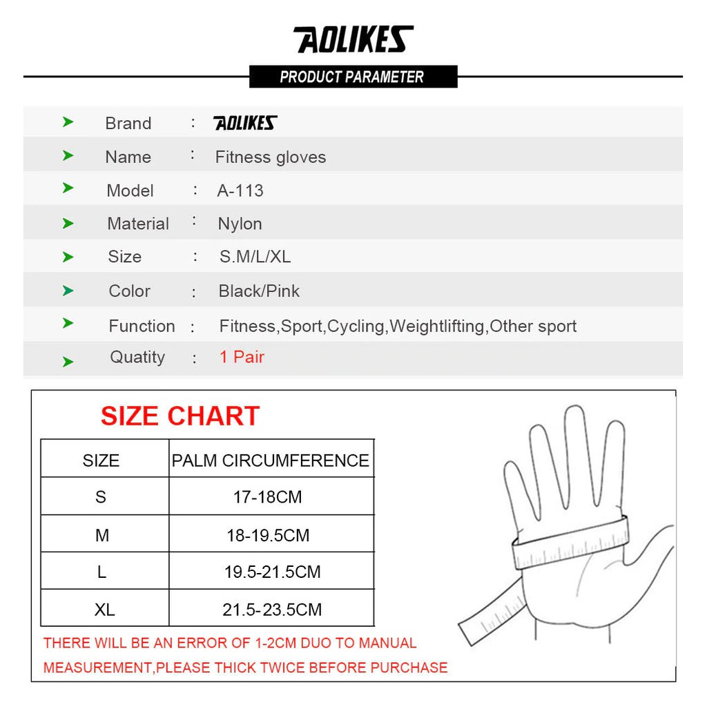 Găng tay tập gym AOLIKES A-113 nửa ngón cao cấp half finger fitness gloves