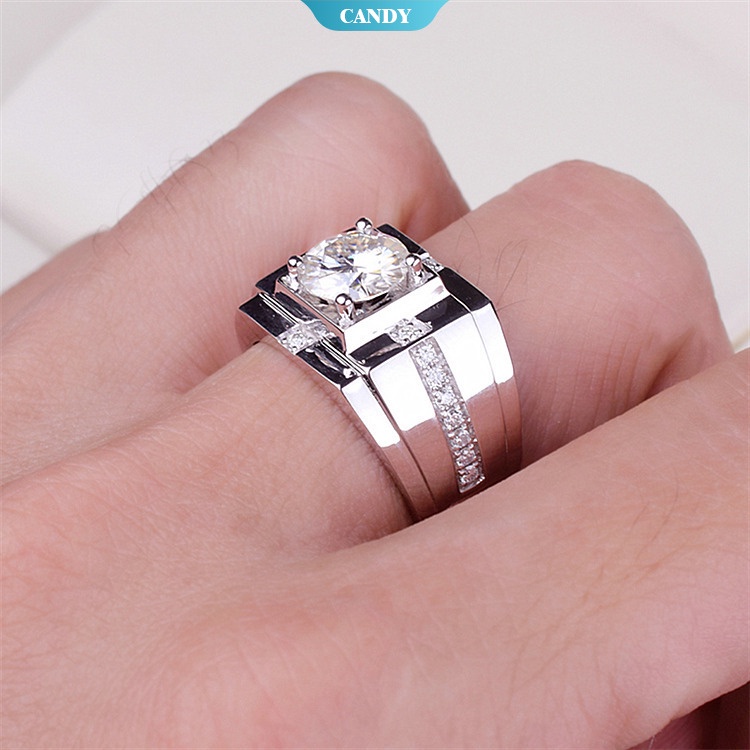 Nhẫn Cưới Mạ Bạc 925 Đính Kim Cương Nhân Tạo Cho Nam