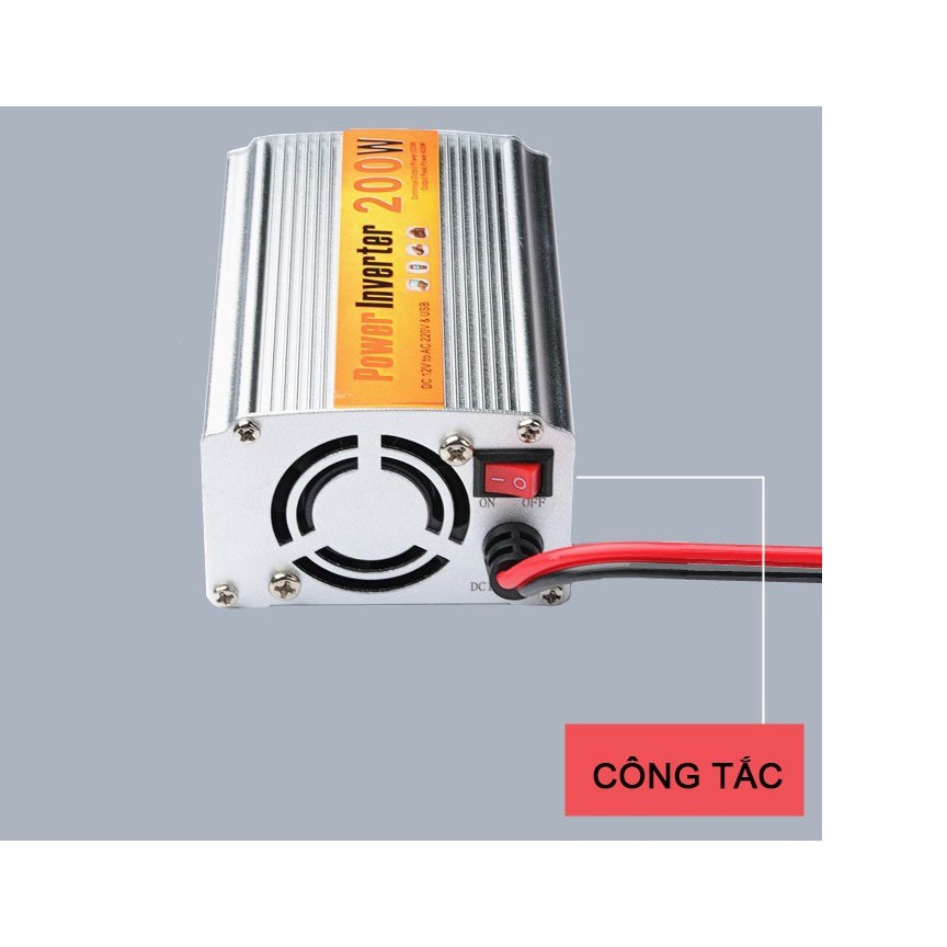 Bộ Chuyển Đổi Nguồn Điện: DC 12V Sang AC 110V/220V 200W Cho Xe Ô Tô - (Cao Cấp)