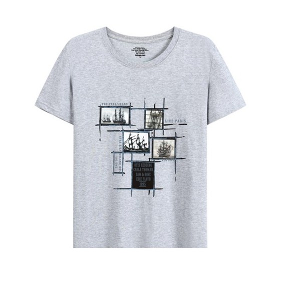 Áo thun nam in hình phong cách Hàn Quốc, vải dày mịn ,Size XL màu xám .