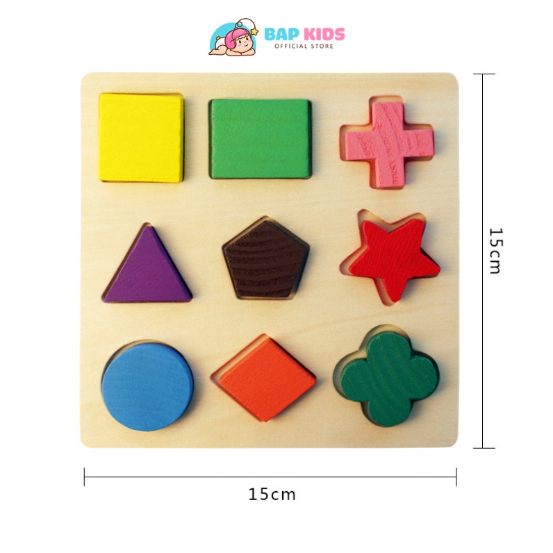 Combo 3 bảng ghép hình học, Giáo cụ montessori Đồ chơi xếp hình bằng gỗ cho bé Bapkids