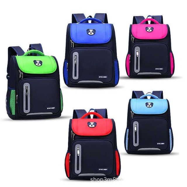 SIZE TO 40CM Balo học sinh tiểu học hình gấu SM Baby cho bé trai chất liệu chống thấm Ba lô chống gù có phản quang