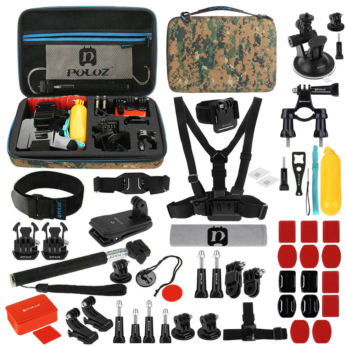 PULUZ 53 In 1 Accessories Total Ultimate Combo Kits with Camouflage EVA Case for GoPro HERO9 Black / HERO8 Black / HERO7 /6 /5 DJI Osmo Action Cameras