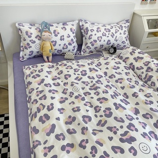 Bộ chăn ga gối cotton poly - Da beo tím.