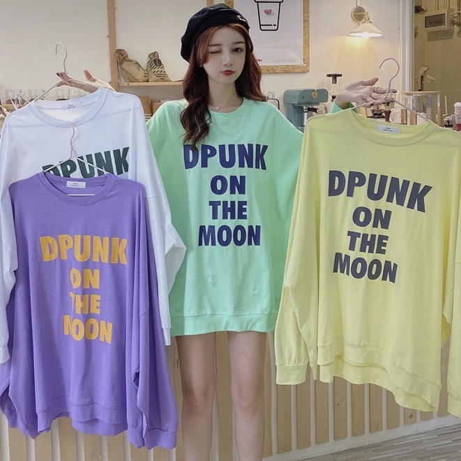 SUXI Áo Sweater Nữ Tay Dài Dáng Rộng In Hình Phong Cách Hàn Quốc