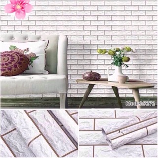 Giấy dán tường gạch xám 3d khổ 45cm keo sẵn
