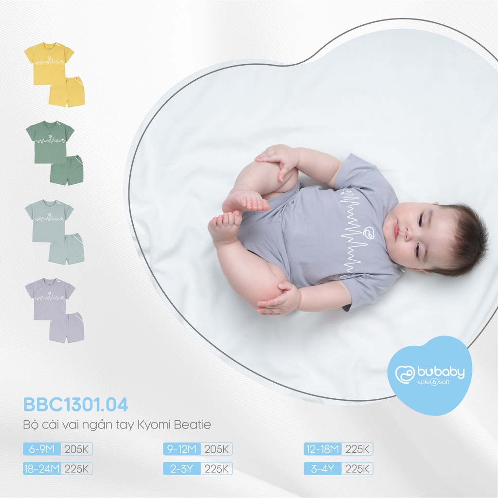 Bộ quần áo cài vai ngắn tay Kyomi Beatie Bu baby BBC1301.04 dành cho bé trai bé gái mềm mịn thoáng mát.